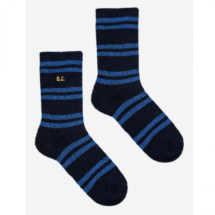 Striped Lurex Chunky Socks Navy Blue