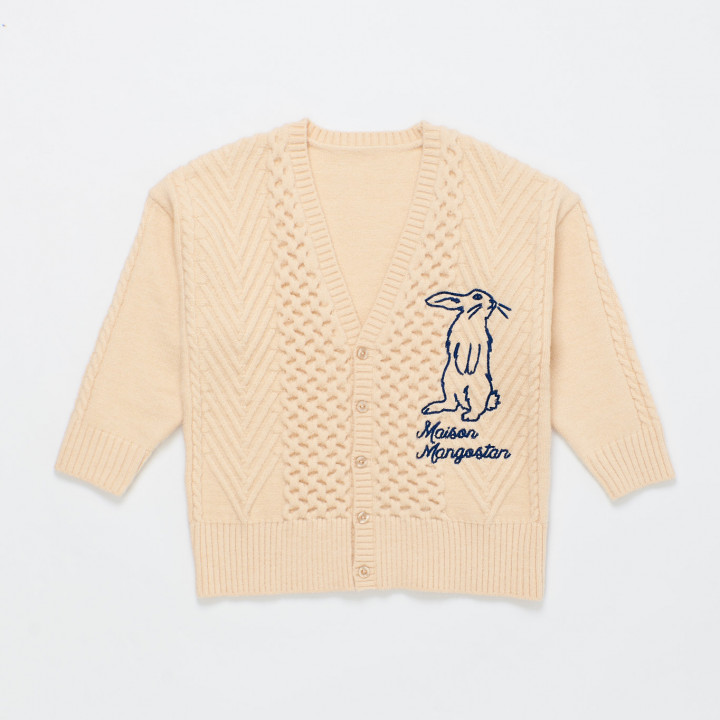 Embroidery Rabbit Knit Cardigan Off White