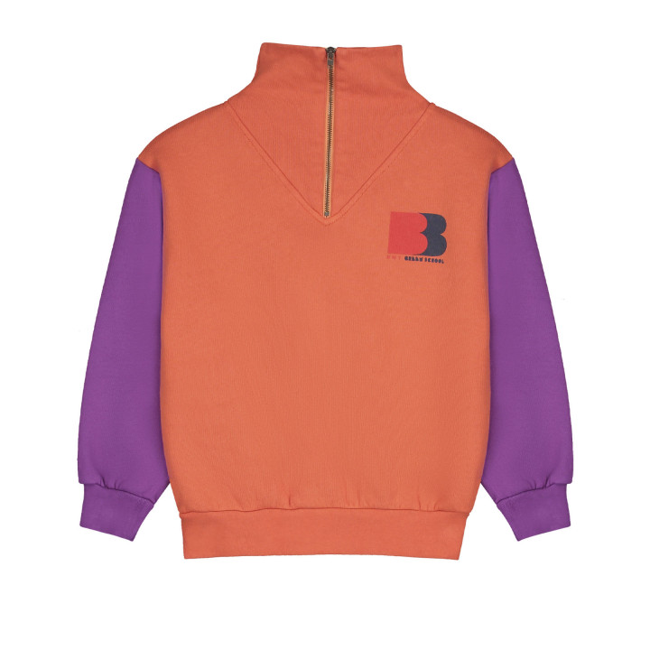 Sweatshirt Zip Color Sleeve Orangine