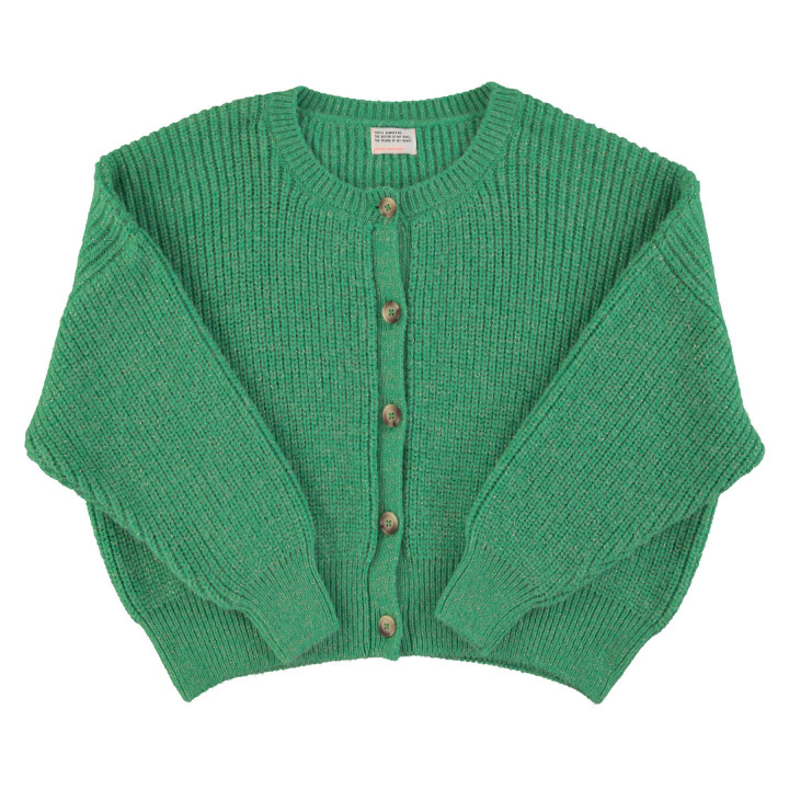 Knitted Soft Cardigan Green Golden lurex