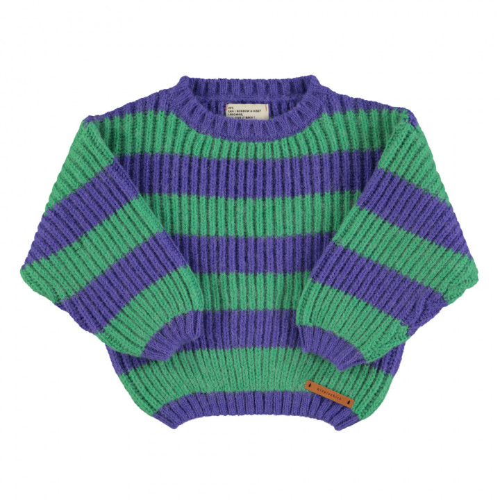 Knitted Sweater Green & Purple Stripes