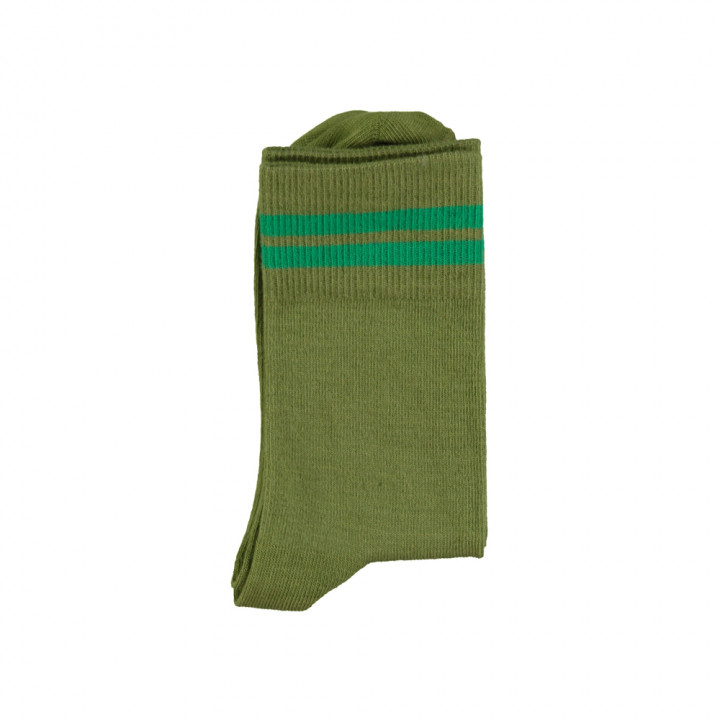 Short Socks Olive w/ Green Stripes
