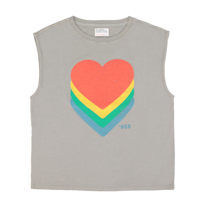 Sleeveless t-shirt round neck grey multicolour hearts print