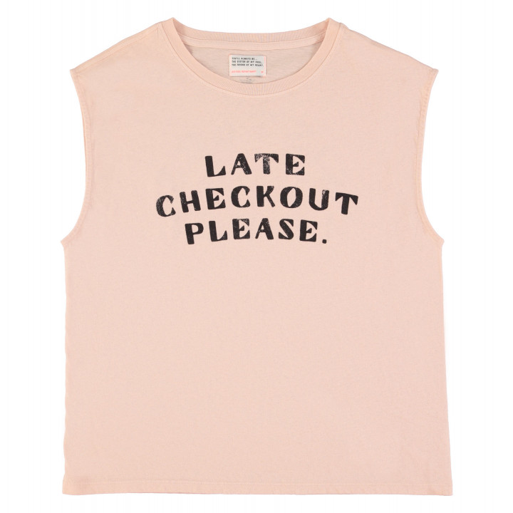 Sleeveless T-Shirt Light Pink "Late Checkout" Print