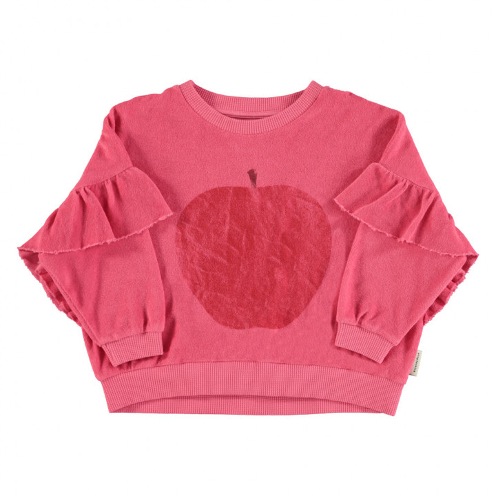 Terry Cotton Sweatshirt Strawberry Pink Red Apple Print