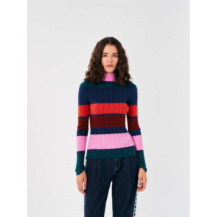 Multi Stripes Knitted Turtle Neck