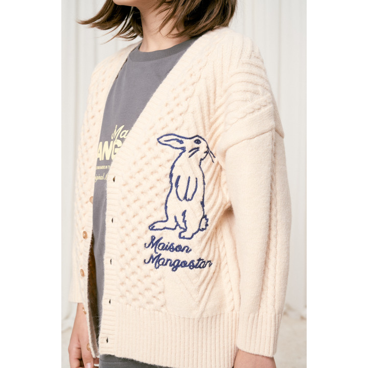 Embroidery Rabbit Knit Cardigan Off White