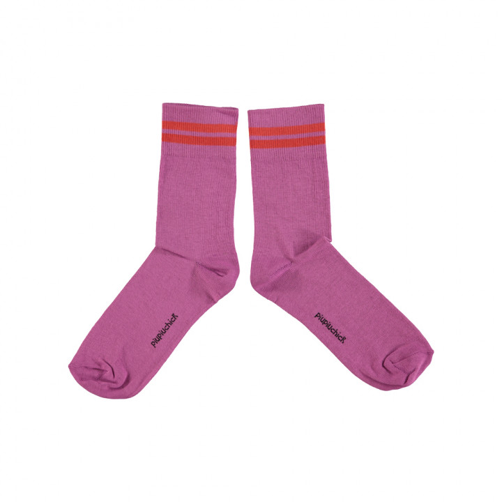 Short Socks Lilac w/ Red Stripes